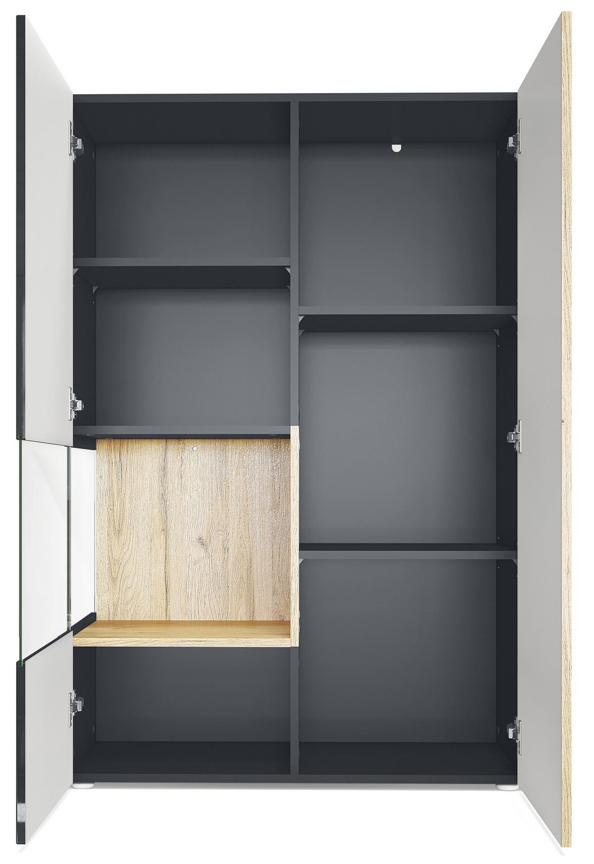 VITRINE Morena Tür und Einsatz in Eiche Nordic - Silbereichenfarben, Holzwerkstoff (91.5/136.5/37cm) - Vladon