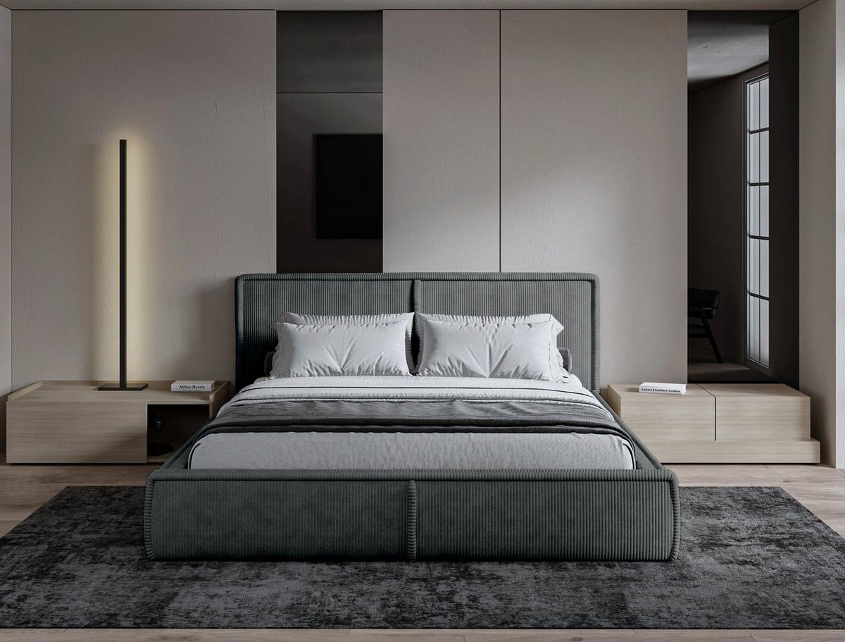 POLSTERBETT CORDO HELLBEIGER CORDSTOFF 160x200 CM - Schwarz/Grau, Kunststoff/Textil (140/200cm) - Selsey