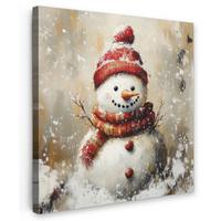 LEINWANDBILD Schneemann - Winter - Schnee - Beige Deko Groß 90x90 cm - Weiß, Textil (90/90cm) - MuchoWow