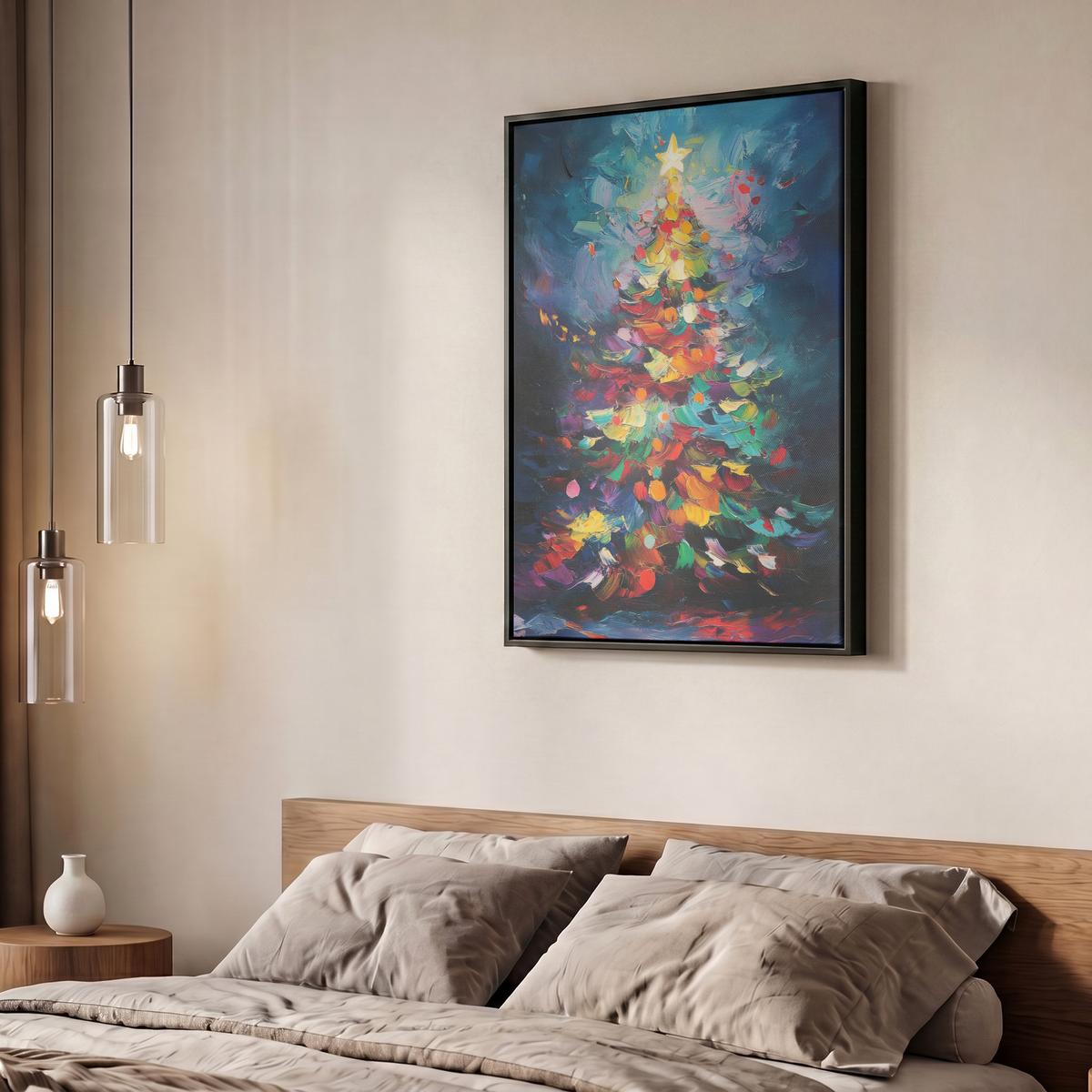 LEINWAND Bilder mit Rahmen - Weihnachtsbaum - Weihnachten - Abstrakt - Farbenfroh - 60x80 - Multicolor, Textil (60/80cm) - MuchoWow