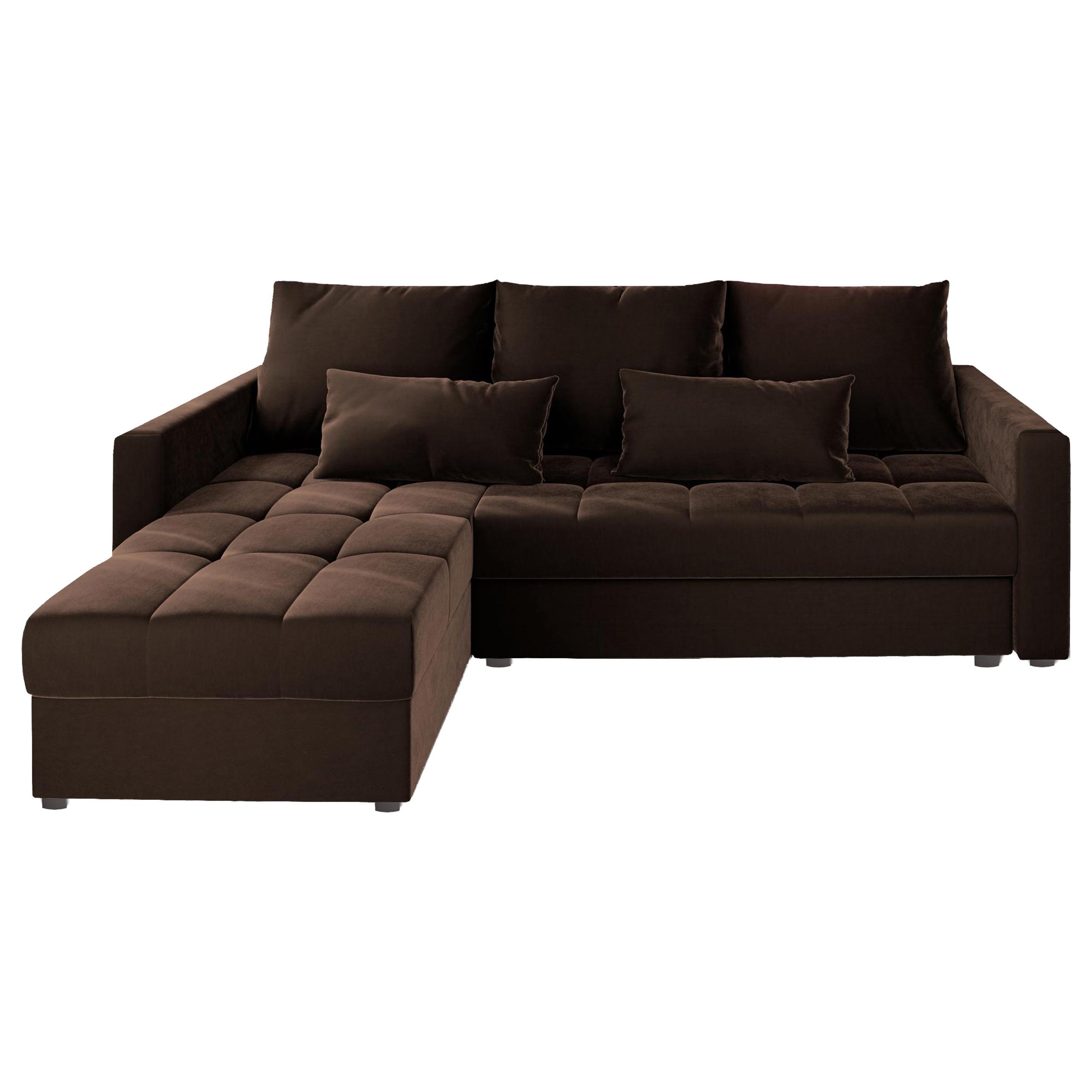 ECKSOFA KOS PIK Braun Plüsch-Stoff mit Schlaffunktion - Braun/Grau, Holz/Kunststoff (220/140cm) - MASSENO