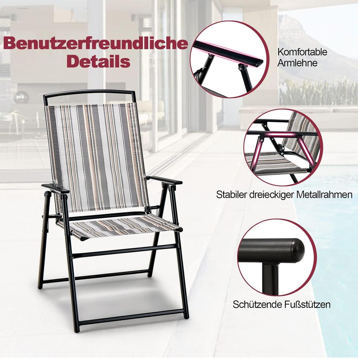 KLAPPSTUHL Grau (2er-Set) - Grau, Metall (61.5/92/51cm) - COSTWAY