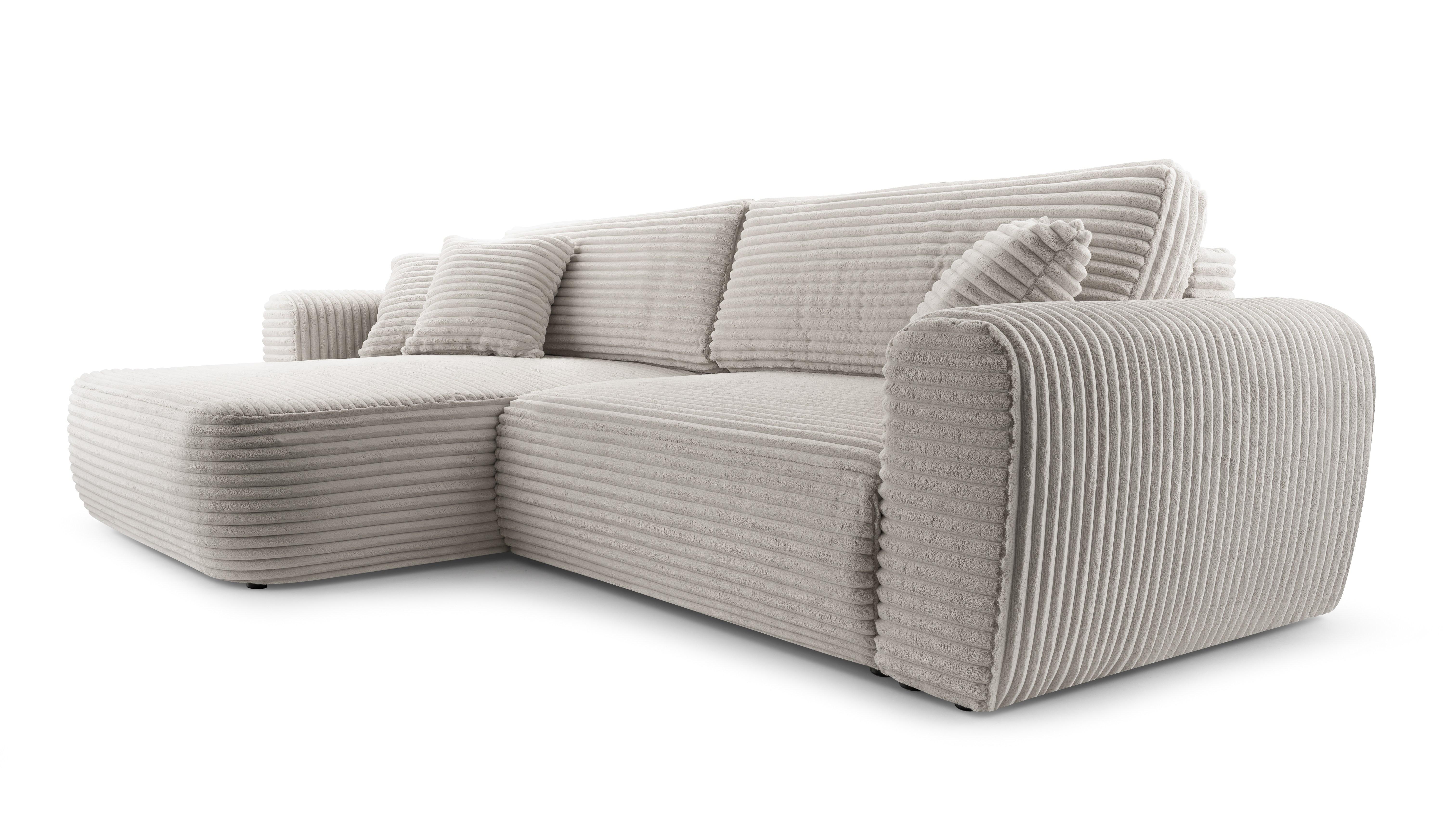 ECKSOFA VIVA Grau Kordstoff mit Schlaffunktion - Hellgrau, Holz (297/169cm) - MASSENO