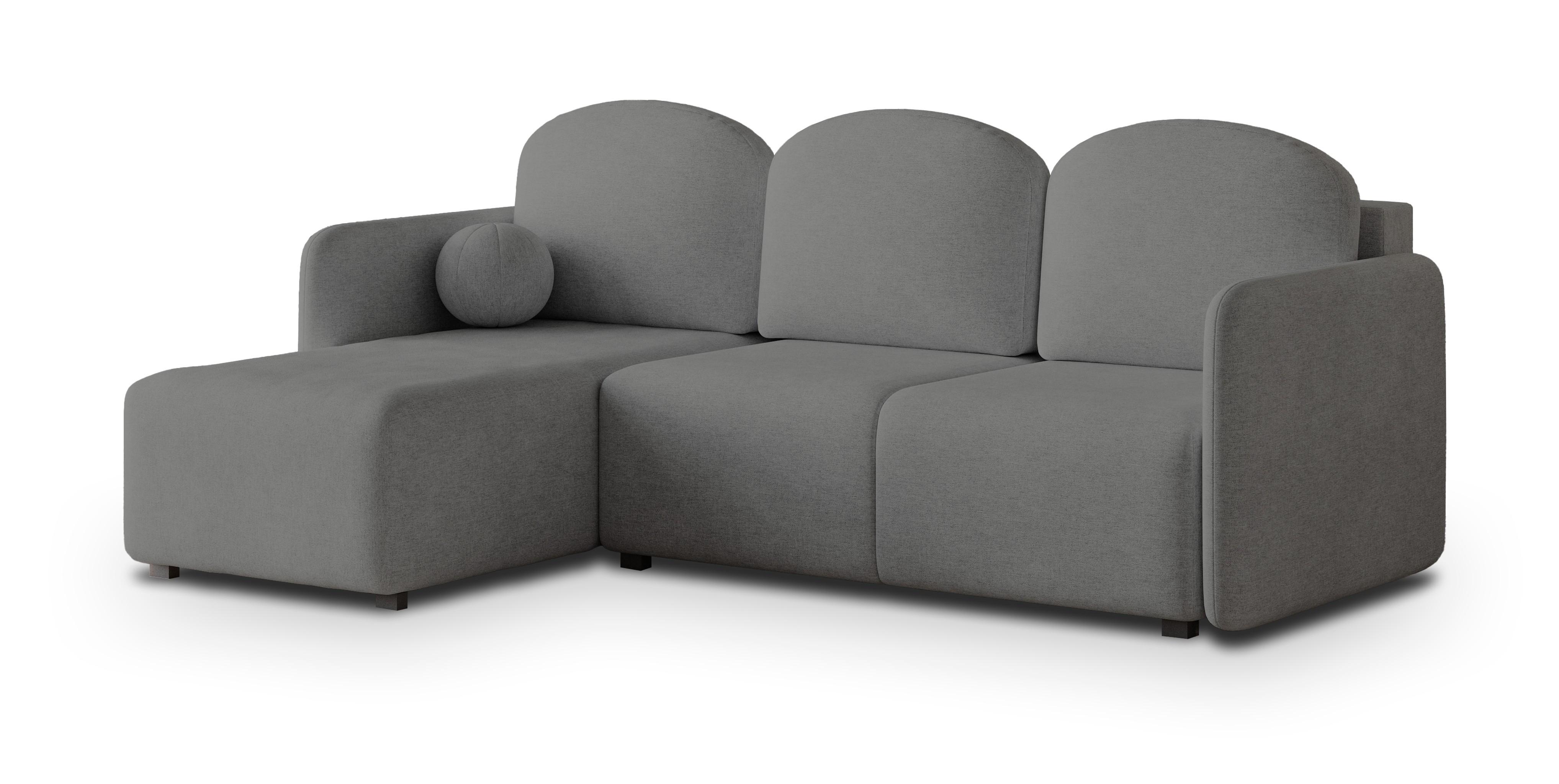 ECKSOFA SUVINO Grau Geflochtener Stoff mit Schlaffunktion - Grau, Holz (230/143cm) - MASSENO