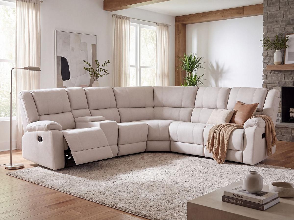 ECKSOFA manuell verstellbar Stoff Cremeweiß Hellbeige linksseitig Rokke - Creme, Textil (229/196cm) - Beliani