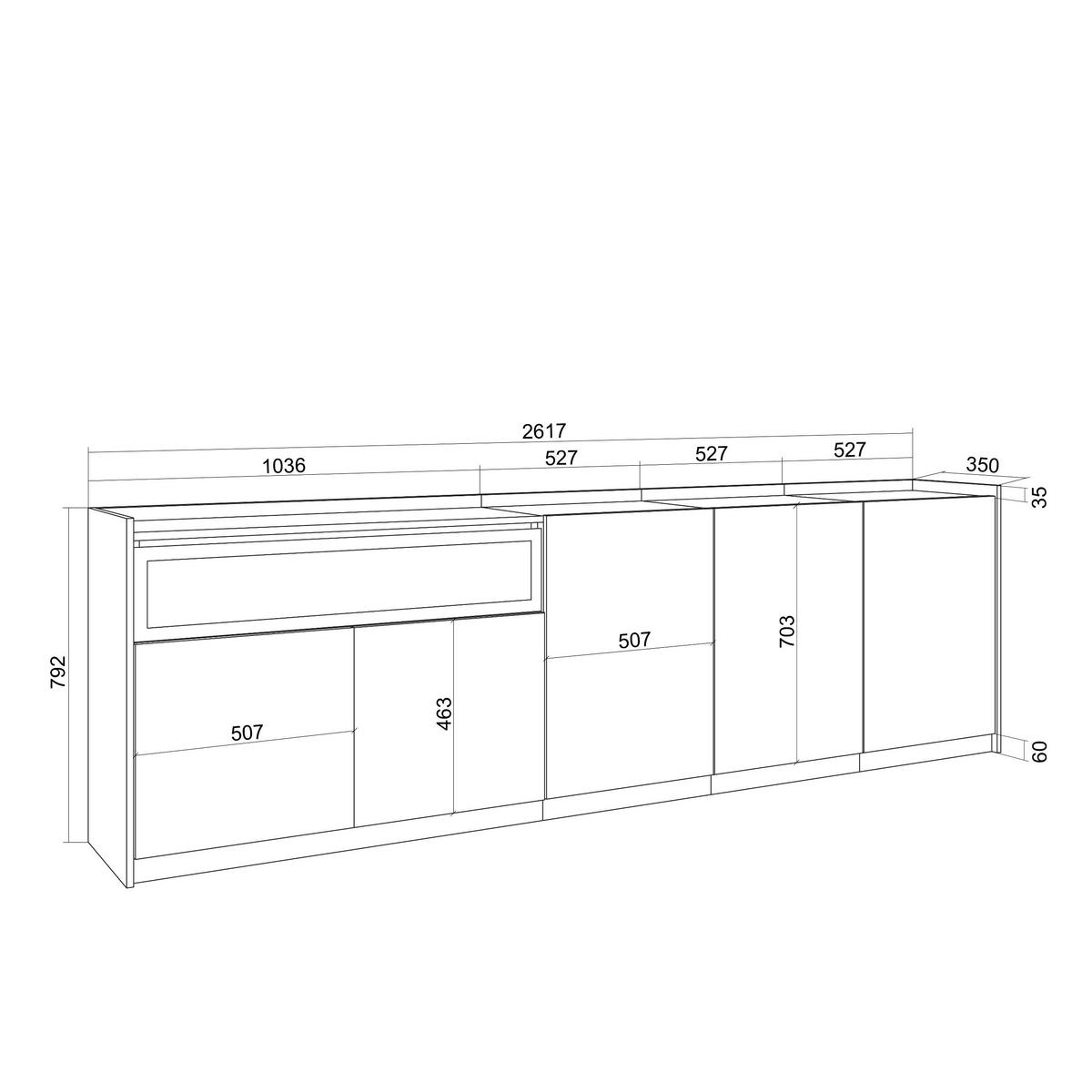 SIDEBOARD, Highboard, Dunkler Eiche und Schwarz, Elektrokamin, 260/37/80cm - Hellbraun, Holzwerkstoff (260/80/37cm) - Skraut Home