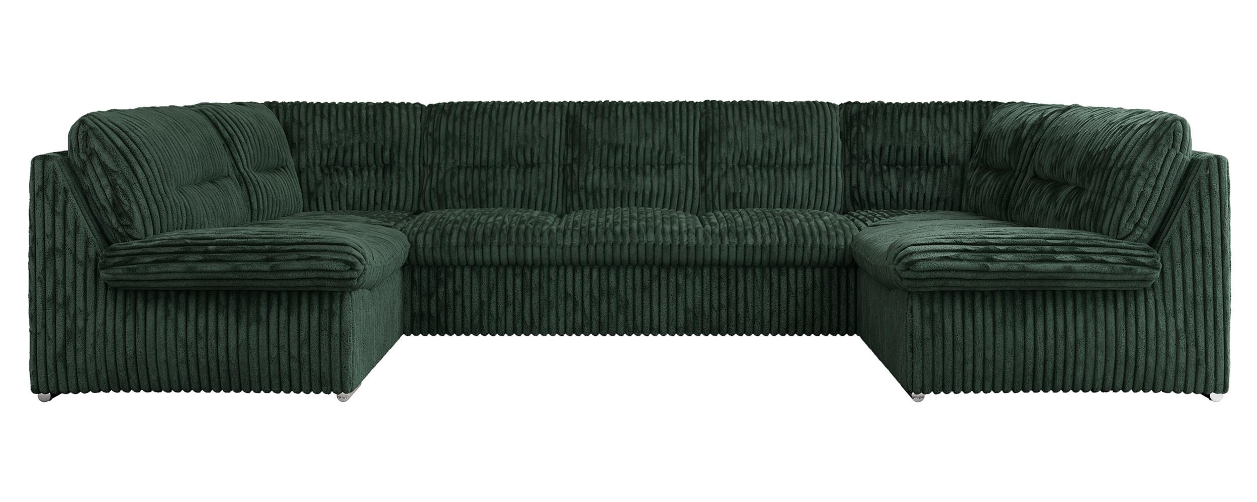 WOHNLANDSCHAFT COMODO U Grün Cord - Silberfarben/Grün, Textil/Metall (340/93/206cm) - MKS