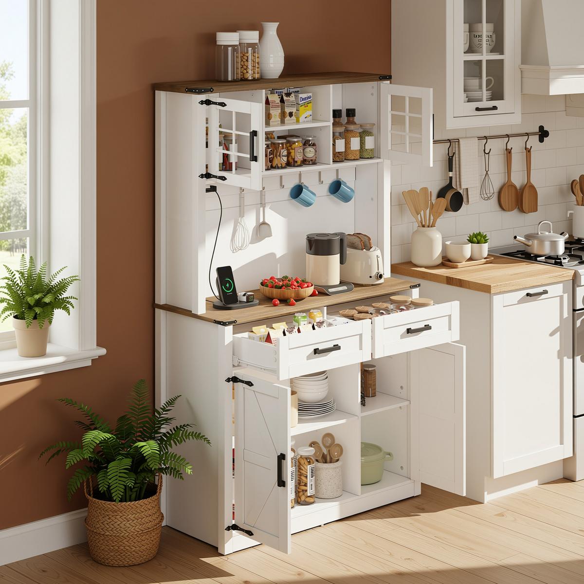 HIGHBOARD Barschrank & Küchenbuffet 100 cm in Weiß/Eiche - Weiß, Holzwerkstoff (100/172/40cm) - Urban Meuble