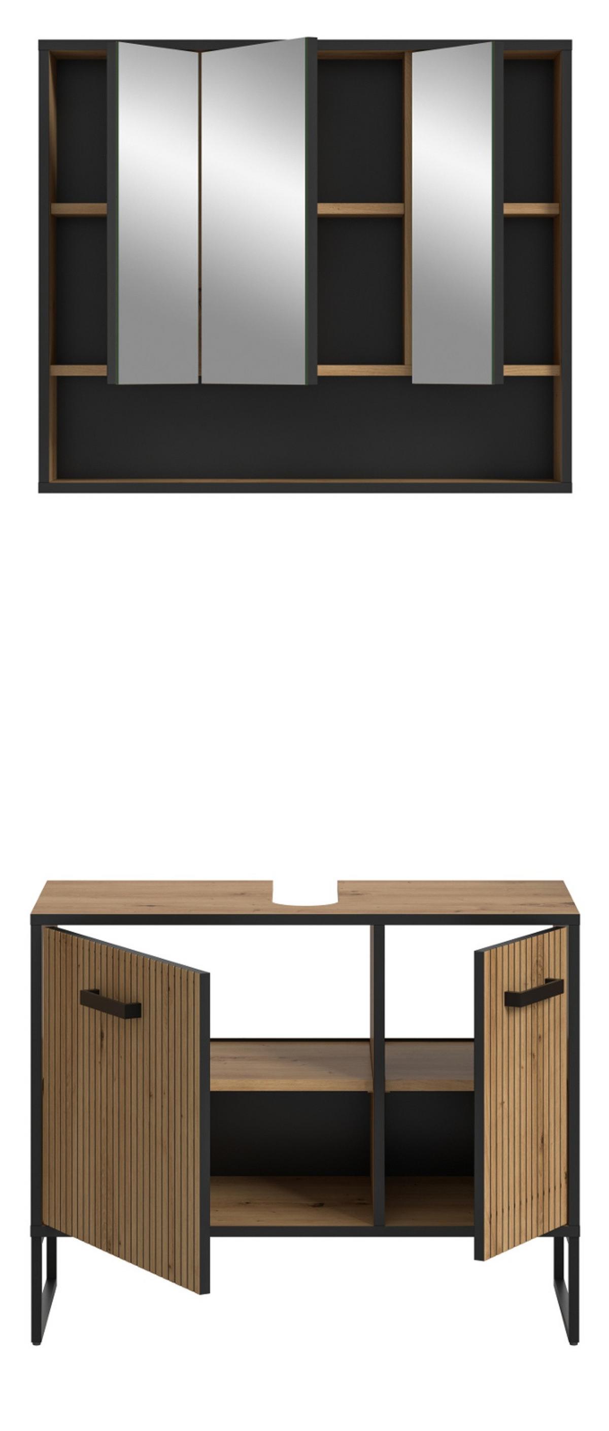 BADMÖBEL-SET 2-teilig Eiche Artisan, schwarz 80 cm, Badkombination mit Soft-Close - Schwarz/Eiche Artisan, Glas/Holzwerkstoff (80/192/36cm) - Inn.Furn