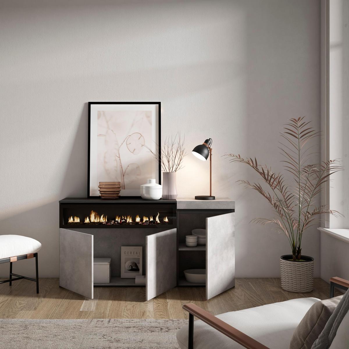 SIDEBOARD Elektrokamin, zementgrau, 150/35/75cm - Grau, Holzwerkstoff (150/75/35cm) - Skraut Home