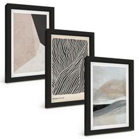 BILDER SET 3er Set - 20x30 cm Schwarzer Rahmen - Abstrakte Muster in Beige und Grau - Schwarz, Kunststoff (20/30cm) - TULUP