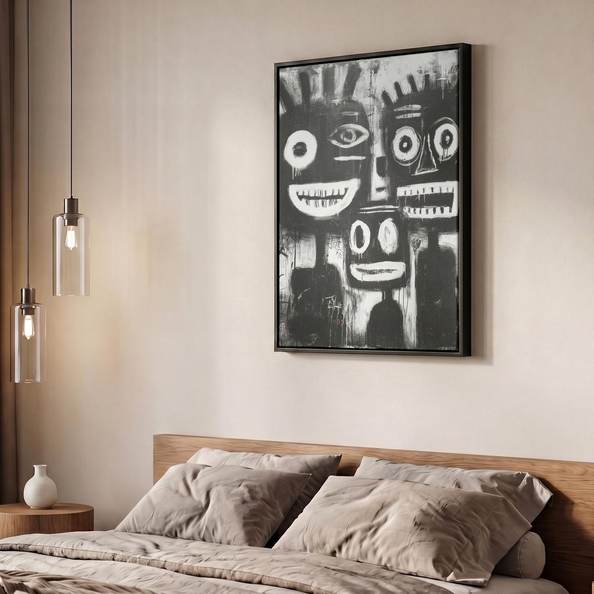 LEINWAND Bilder mit Rahmen - Malerei - Figuren - Schwarz - Abstrakt - 60x80 - Schwarz, Textil (60/80cm) - MuchoWow