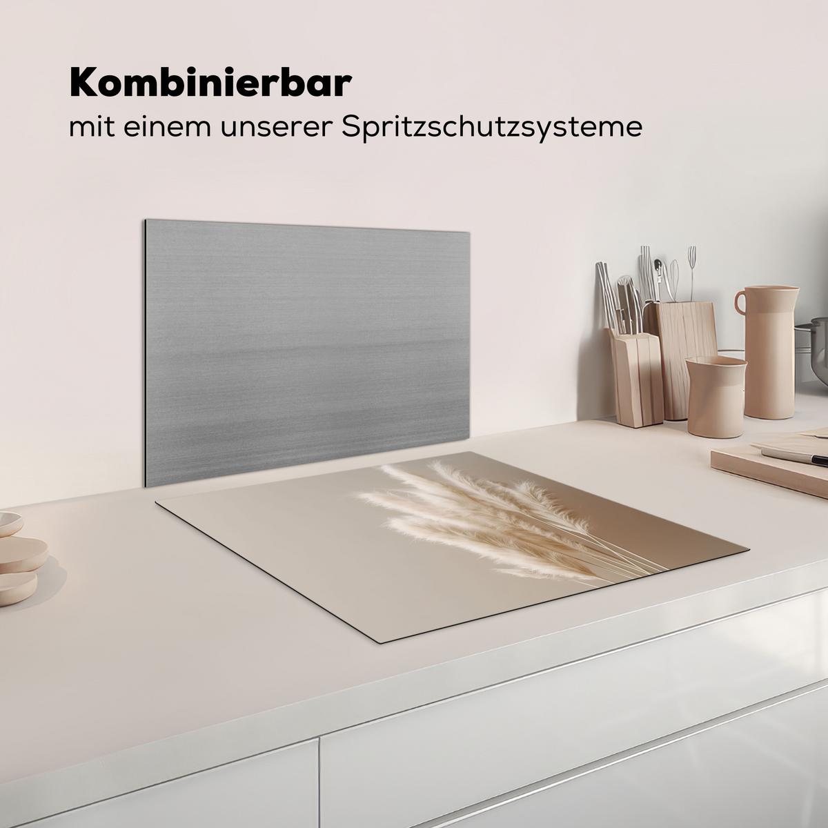 HERDABDECKPLATTE Pampasgras - Federn - Pastell - Weiß Abdeckung Ceranfeld 57.6x51.6 cm - Creme, Kunststoff (57.6/51.6/0.2cm) - MuchoWow