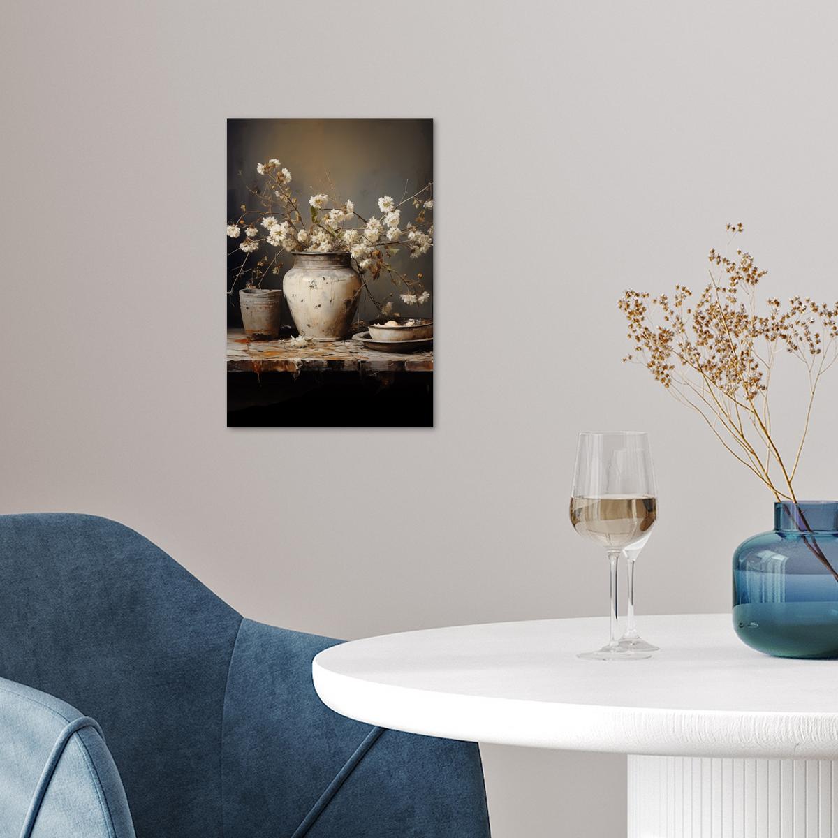 POSTER Stilleben - Blumen - Blumenstrauß - Vase - Wein Room Decor 20x30 cm - Schwarz, Papier (20/30/0.1cm) - MuchoWow