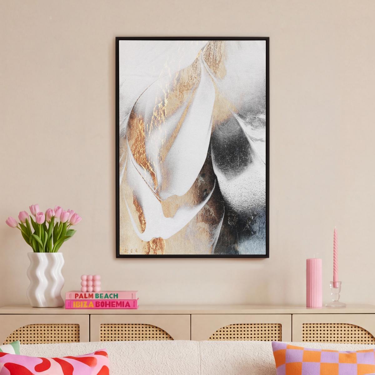 LEINWAND Bilder mit Rahmen - Luxus - Abstrakt - Gold - Weiß - 60x90 - Goldfarben, Textil (60/90cm) - MuchoWow