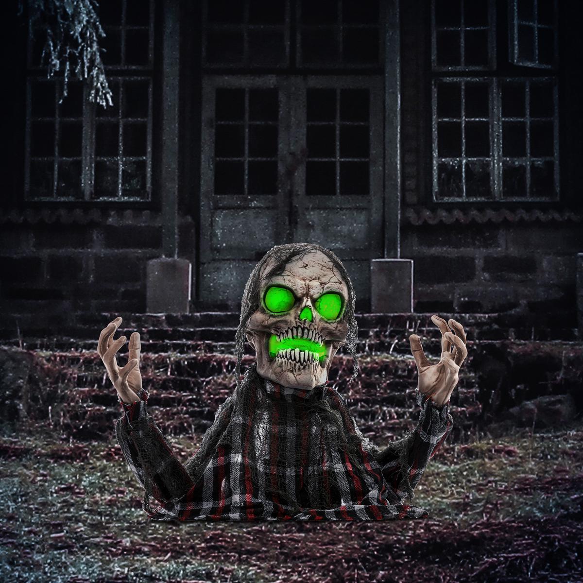 70CM Halloween Dekoration Skelett Halbkörper Figur mit LED-Lichter Soundfunktion - Dunkelgrau, Kunststoff (16/70/40cm) - HOMCOM