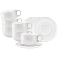 MILCHKAFFEETASSEN MIT UNTERTASSEN Sento Home Aura white 350 ml 6er Set - Weiß, Keramik (0.35L) - Seltmann Weiden
