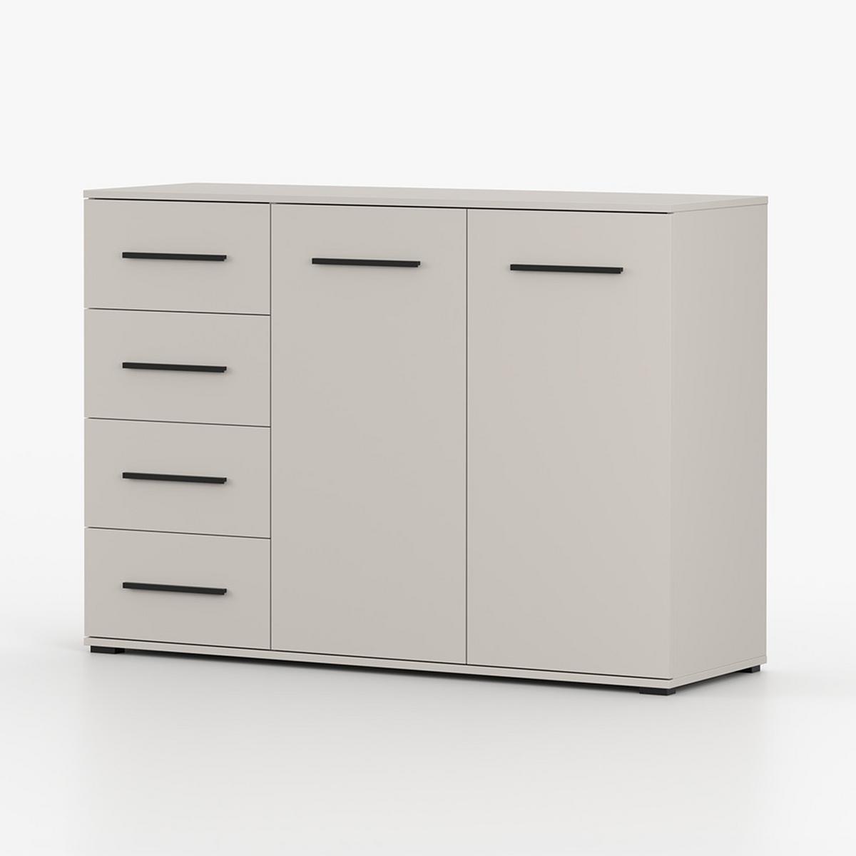 KOMMODE FRIDA 01 KK 135 cm Kaschmir/Kaschmir, vier Schubladen, zwei Drehtüren, schwarze Griffe - Kaschmir/Schwarz, Holzwerkstoff/Kunststoff (135/96/45cm) - imoebel24