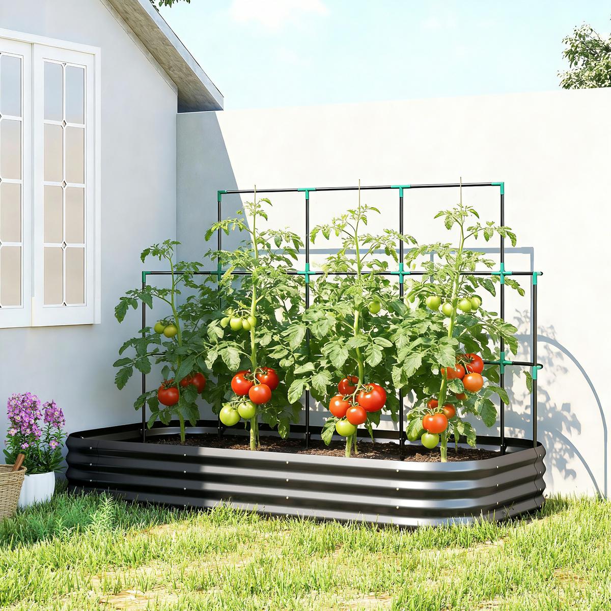 HOCHBEET mit Rankhilfe & offenem Boden Dunkelgrau - Dunkelgrau, Metall (110/150/220cm) - Outsunny