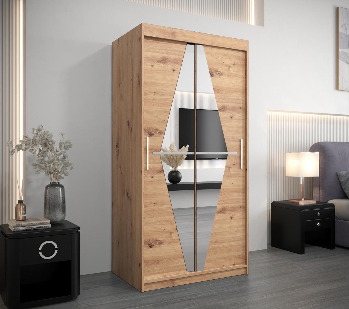 SCHWEBETÜRENSCHRANK 200/100/62 2-türig - Silberfarben/Eiche Artisan, Holz/Kunststoff (100/200/62cm) - MÖBEL KRYSPOL