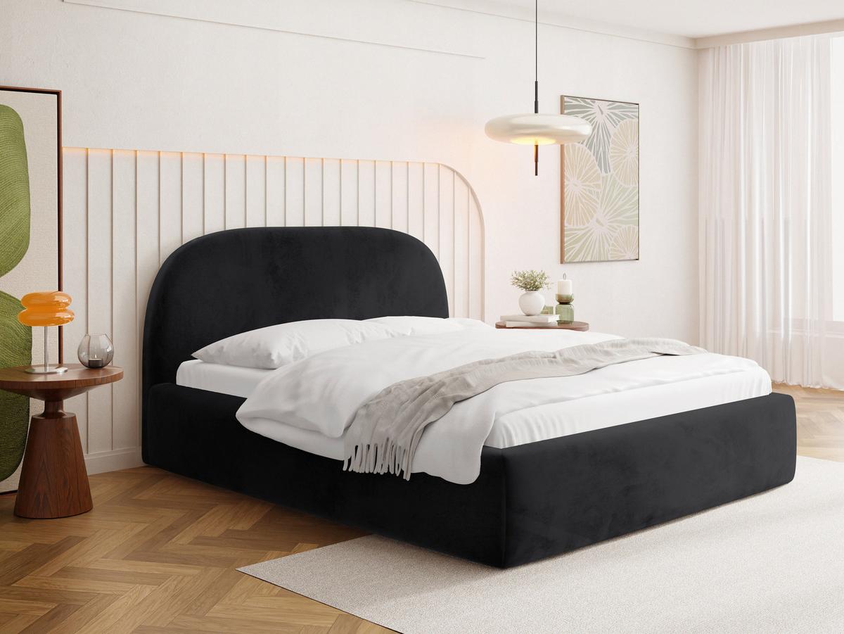 POLSTERBETT Puro mit Bettkasten, Schwarz Samt 140 x 200 cm – mit Metall-Lattenrost - Schwarz Hochglanz/Birkefarben, Kunststoff/Textil (140/200cm) - WFL GROUP