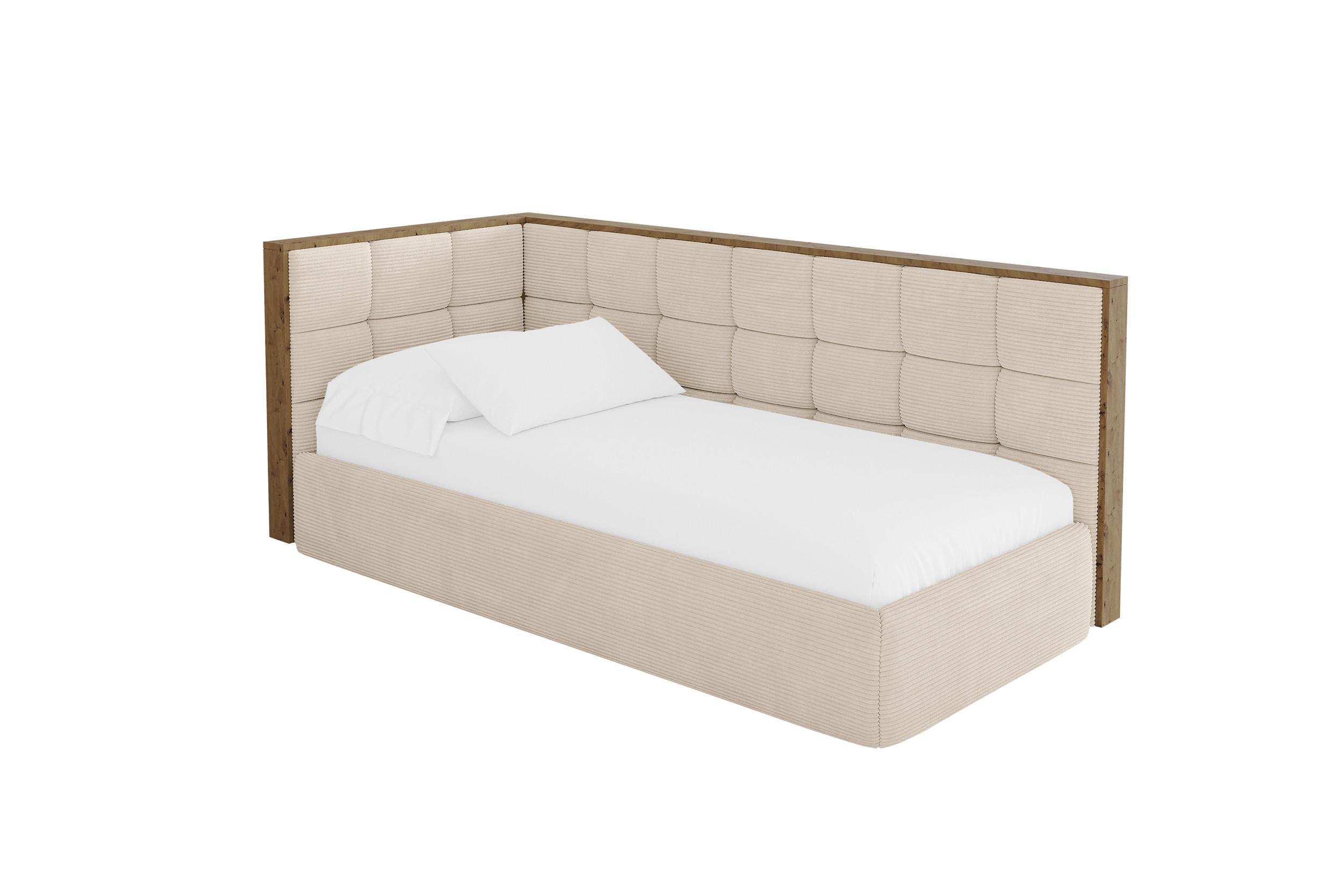 EINZELLBETT Jugendbett mit Bettkasten und Matratze H3/H4, Rechts - SOVY 100x200 Beige - Kaschmir, Holzwerkstoff/Textil (100/200cm) - ALTDECOR