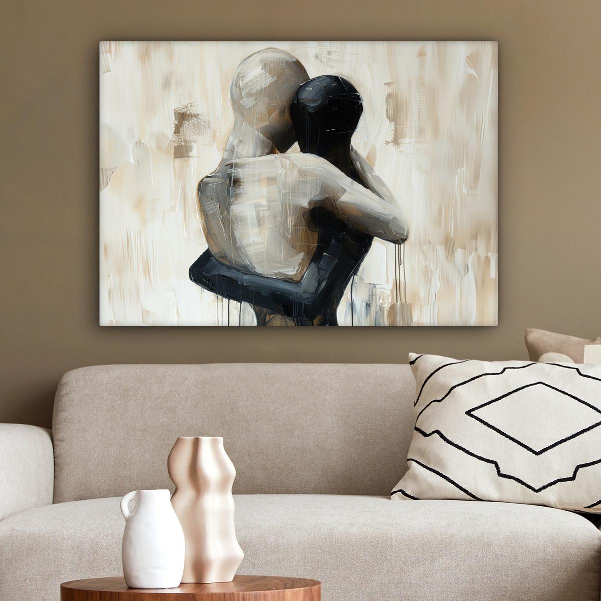 LEINWANDBILD Abstrakt - Liebe - Schwarz und weiß - Modern Wandbilder 80x60 cm - Schwarz, Textil (80/60cm) - MuchoWow