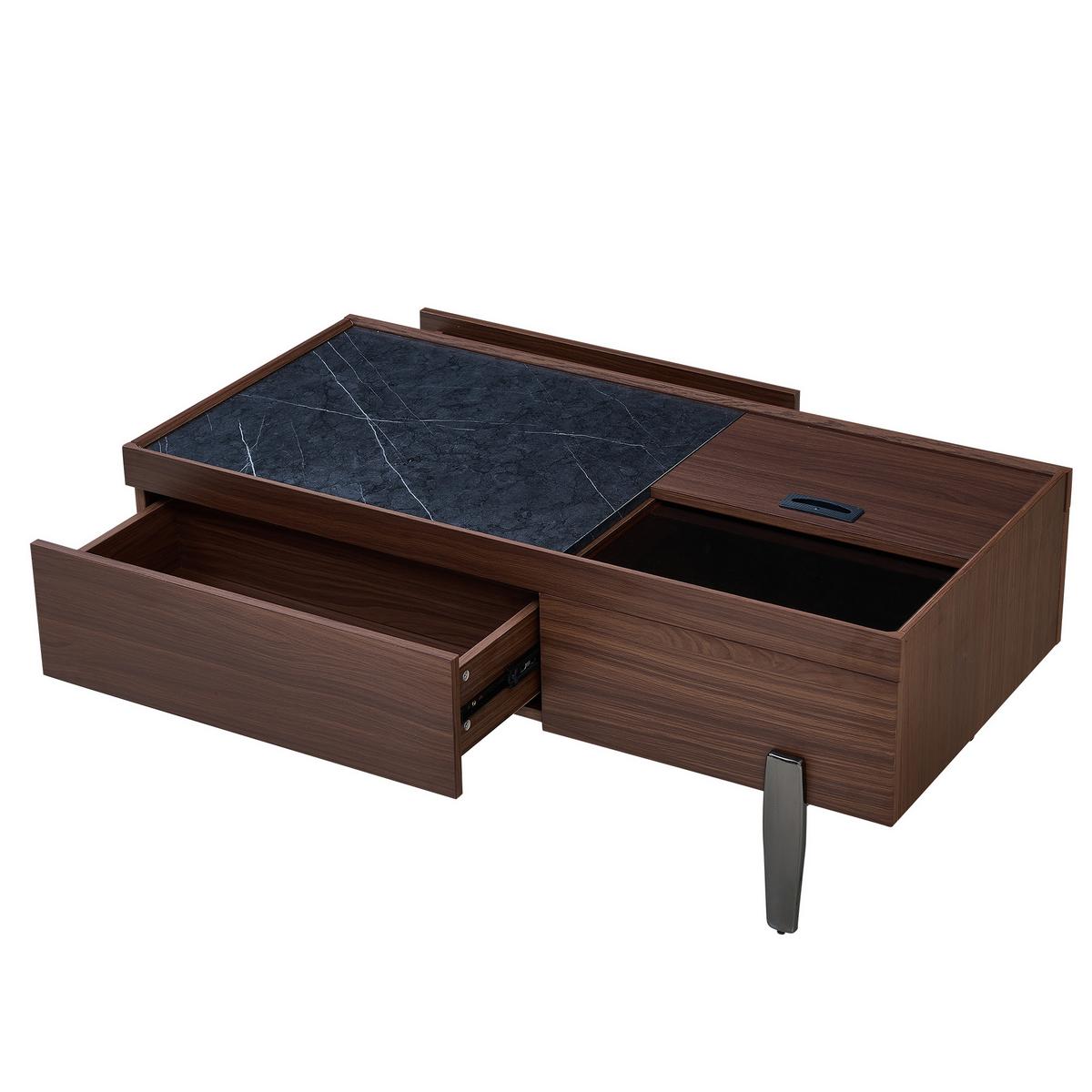 COUCHTISCH in Dunkelbraun & Marmor-Optik - Weiß, Holzwerkstoff (50/105/42cm) - Urban Meuble