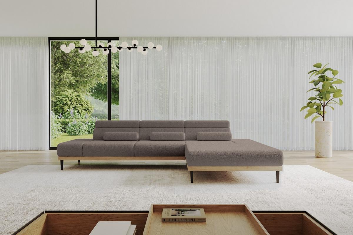 ELEKTRISCHES ECKSOFA Rechts MONA 316x205x85 Braun Bouclé - Dunkelbraun/Braun, Holzwerkstoff/Textil (316/205cm) - ALTDECOR