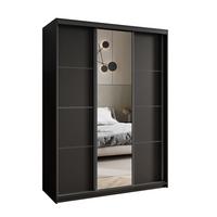 SCHWEBETÜRENSCHRANK VARO 150/205/60 cm 3-türig mit Spiegel Schwarz - Schwarz, Holzwerkstoff (150/205/60cm) - MASSENO