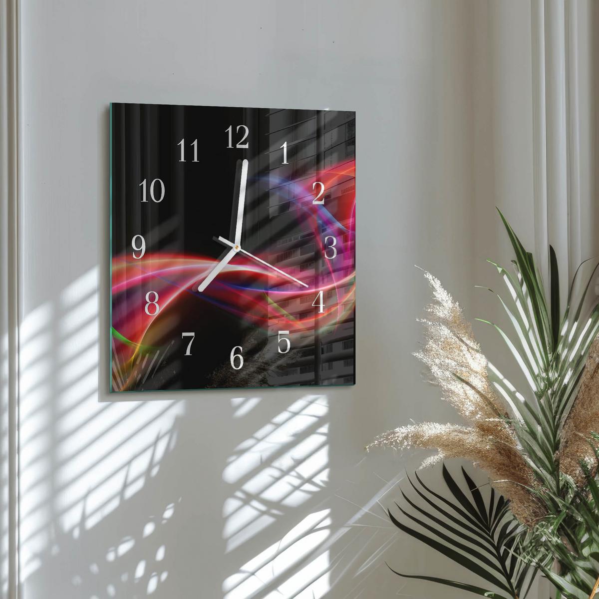 WANDUHR aus Glas 30x30 cm - Abstrakte Linien - Schwarz, Glas (30/30/0.4cm) - TULUP