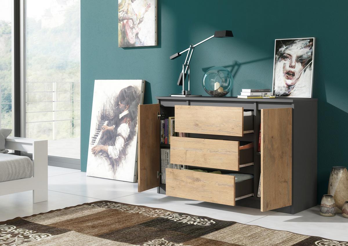 KOMMODE Anthrazit, Lancelot 120/79/39 - Anthrazit/Eiche San Remo, Holzwerkstoff (120/79/39cm) - RAUMHIRSCH FURNITURE
