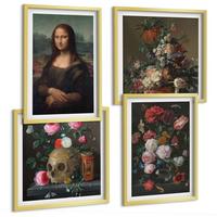 BILDER SET 4er Set - 50x50 cm & 40x60 cm Goldrahmen - Vintage Blumen Totenkopf Mona Lisa - Goldfarben, Kunststoff (50/50cm) - TULUP
