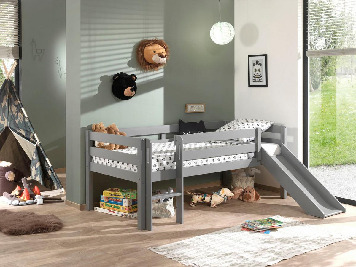 KOJENBETT mit Rutsche Karolina 208x83x175 aus Massivholz in Grau - Grau, Holz (90/200cm) - 58aufmkessel