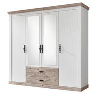 KLEIDERSCHRANK Pinie weiß, Oslo Pinie Landhaus, Drehtürenschrank 4-türig mit Spiegel, 217 x 201 cm - Anthrazit/Weiß, Holzwerkstoff/Metall (217/201/60cm) - Furn.Design