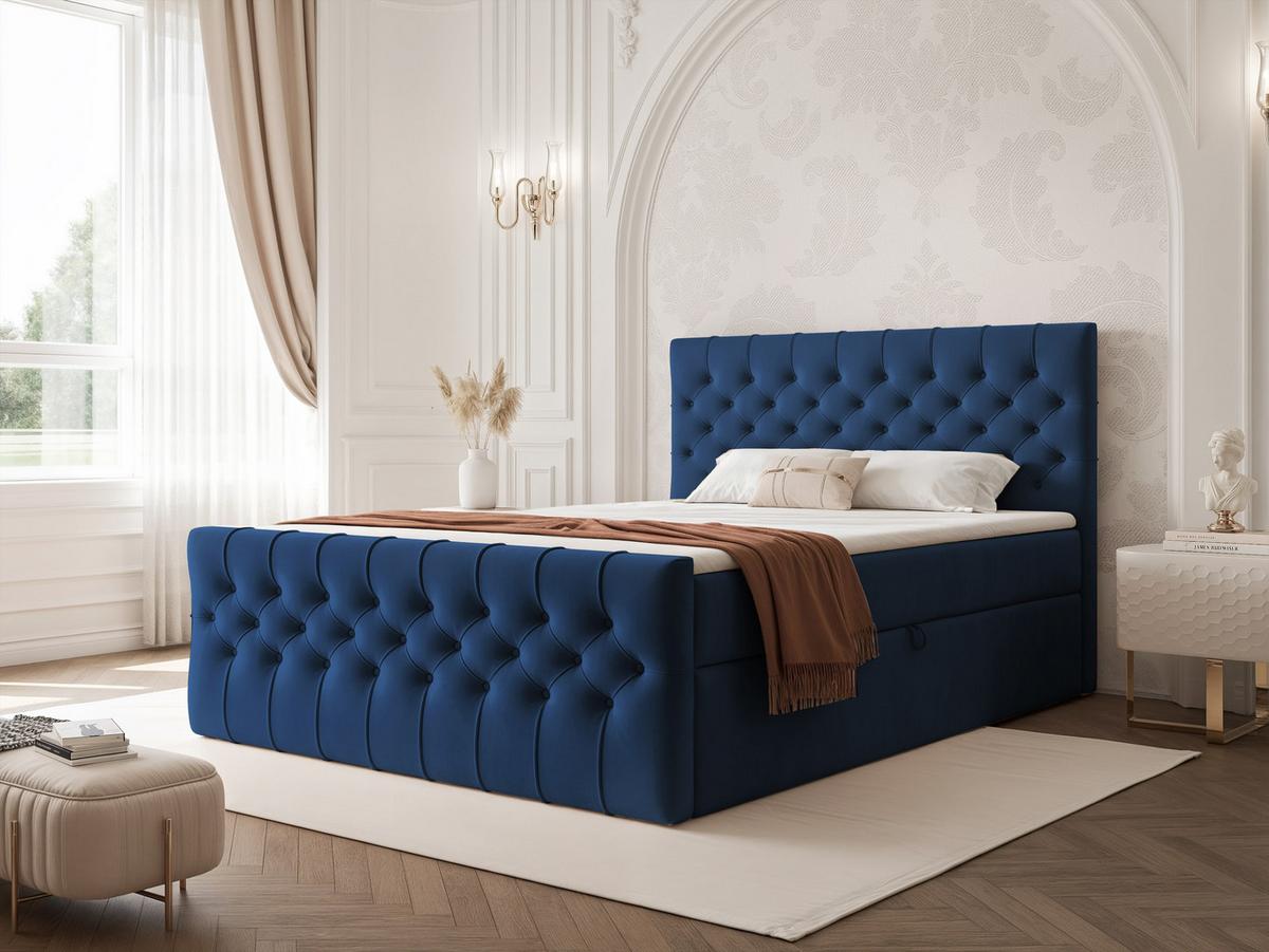 BOXBETT JOLIE 180x200 cm mit Matratze, Blau - Blau, Textil (180/200cm) - Idohome