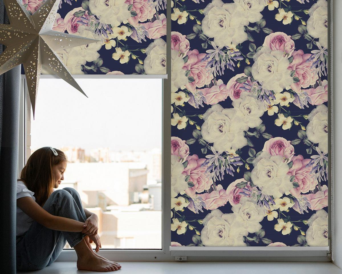 INNENROLLO - Fensterrollo - Rollo - 120x140 cm - Rosen - Weiß, Kunststoff (120/140/0.5cm) - TULUP