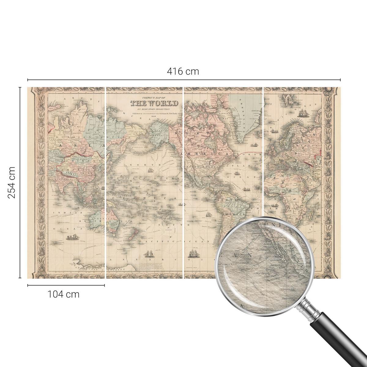 FOTOTAPETE 416x254 cm - Historische Karte - Beige, Textil (416/254cm) - Wallfluent