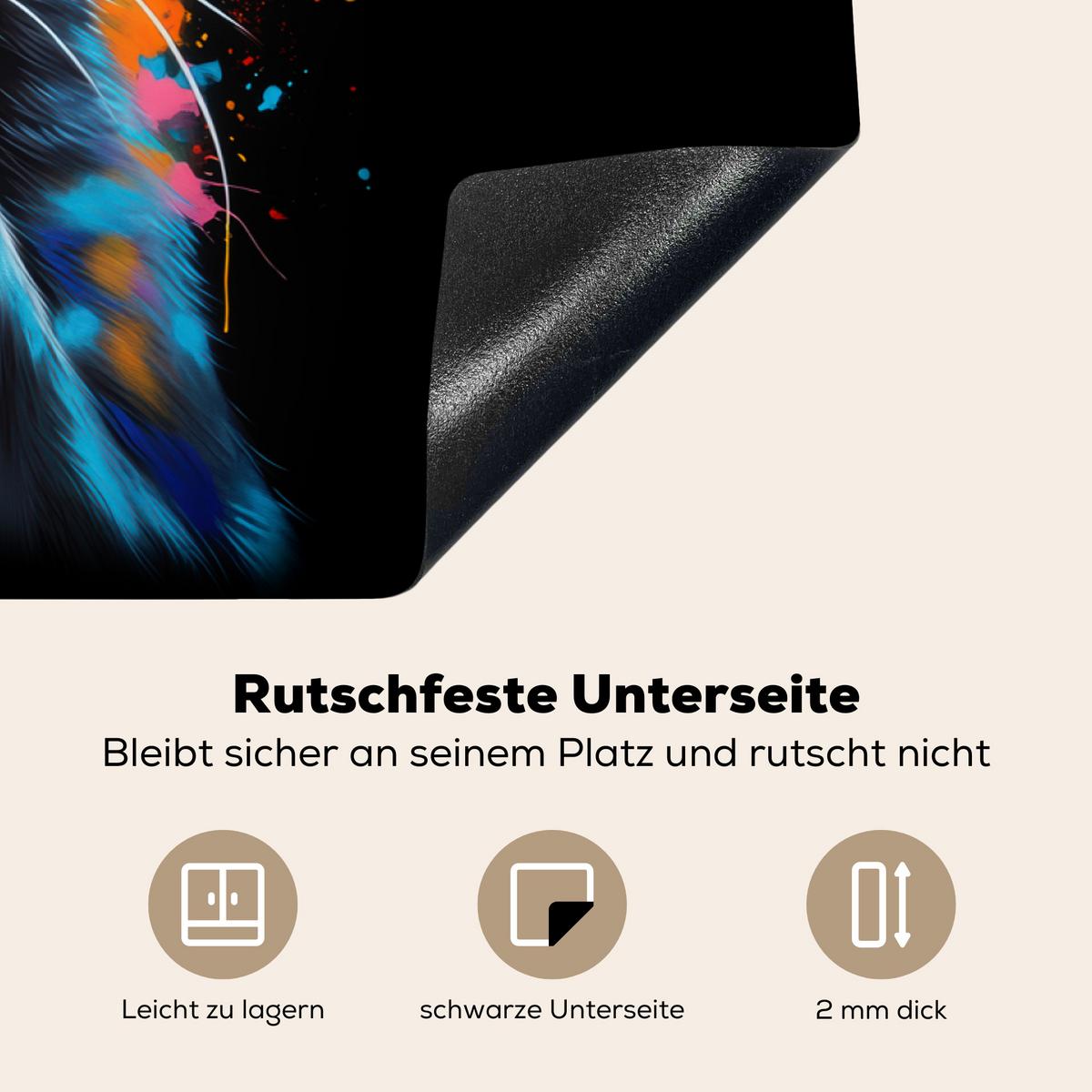 HERDABDECKPLATTE Katze - Graffiti - Bunt - Waffel - Essen Induktionsmatte 83x51 cm - Multicolor, Kunststoff (83/51.5/0.2cm) - MuchoWow
