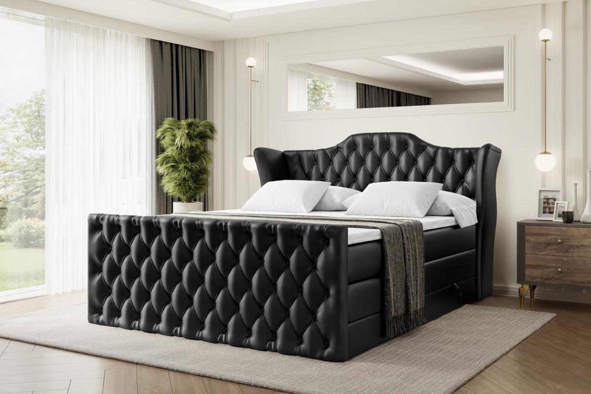 BOXSPRINGBETT VILA-Z KING - 180x200 - H3/H4 - Schwarz Hochglanz - Schwarz Hochglanz, Holzwerkstoff (180/200cm) - ALTDECOR