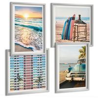 BILDER SET 4er Set - 50x50 cm & 40x60 cm Silberner Rahmen - Sonnenuntergang in Miami - Silberfarben, Kunststoff (50/50cm) - TULUP