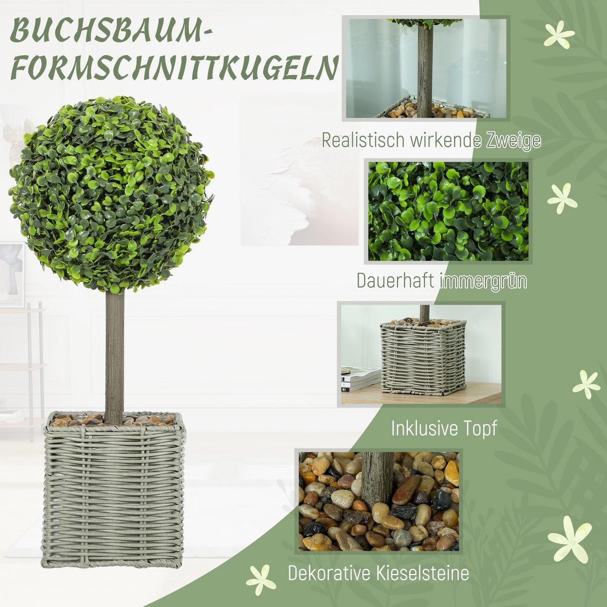 KUNSTPFLANZE 2er Set Kunststoff Zement Grün - Grün, Kunststoff (50cm) - HOMCOM