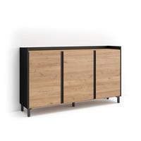 SIDEBOARD, Eiche und Schwarz, 156/35/91cm, mit Beinen - Eichefarben, Holzwerkstoff (156/91/35cm) - Skraut Home