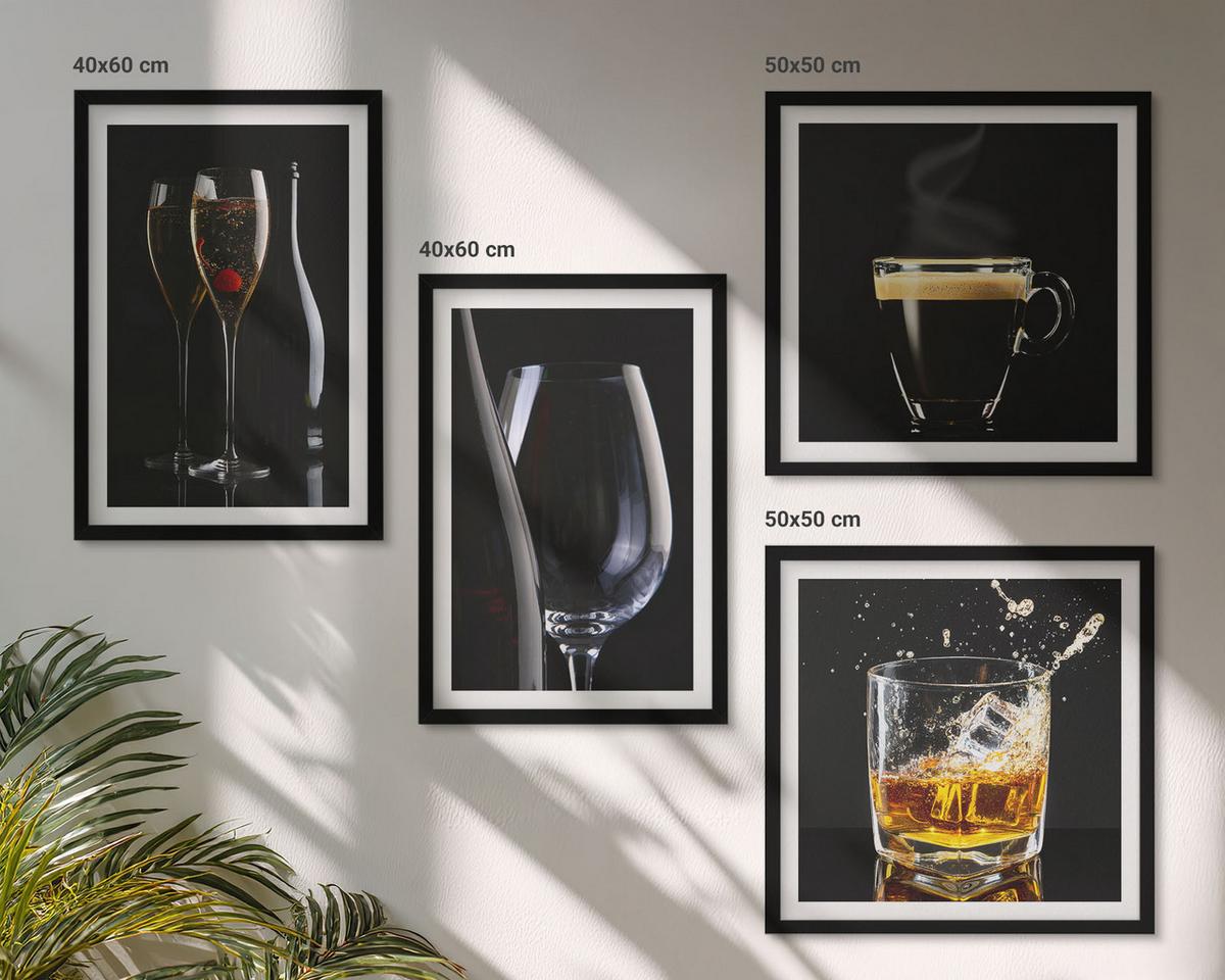 BILDER SET 4er Set - 50x50 cm & 40x60 cm Schwarzer Rahmen - Whisky, Wein, Champagner, Kaffee, Alkohol - Schwarz, Kunststoff (50/50cm) - TULUP