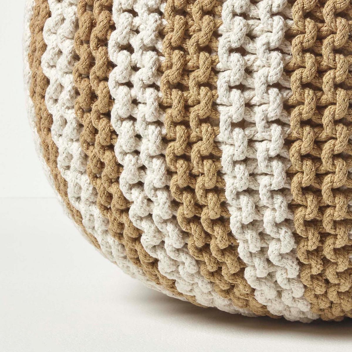 STRICKPOUF rund, beige-creme gestreift, 40/40/35 cm - Beige, Textil (40/35/40cm) - Homescapes