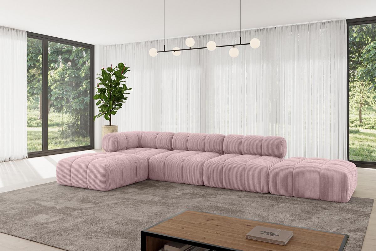 ECKSOFA modulares Sofa Kerru-L2 - 380x190x70 cm Rosa Cord - Rosa, Holzwerkstoff/Textil (380/190cm) - ALTDECOR