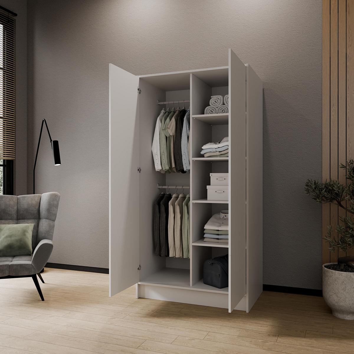 DREHTÜRENSCHRANK VELAR 102/200/51 cm Modern Kleiderschrank 2-türig Weiß - Weiß, Holzwerkstoff (102/200/51cm) - MASSENO