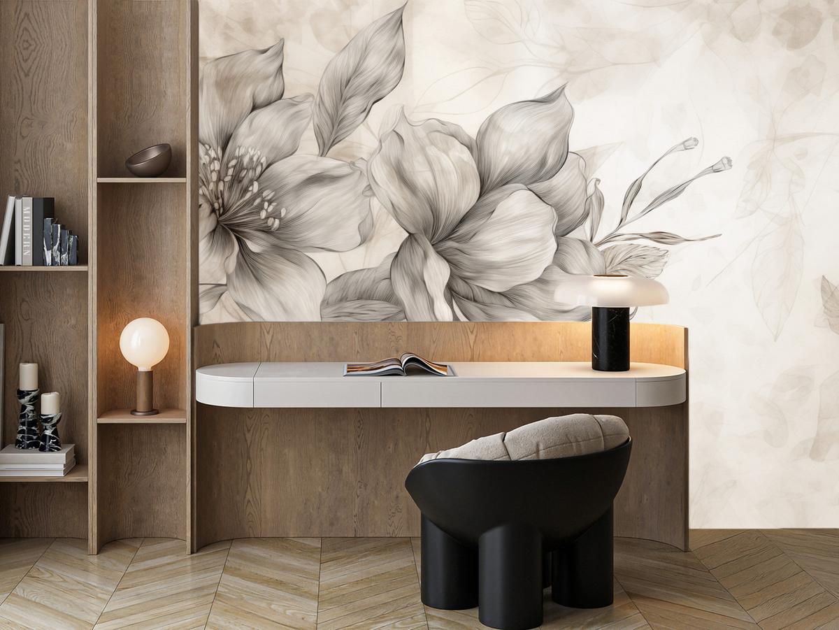 FOTOTAPETE für Wohnzimmer Abstrakt Blume Pflanzen 200x140 - Beige/Braun, Papier (200/140cm) - Muralo
