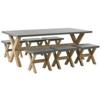 GARTENMÖBEL SET 6-Sitzer Faserzement grau 7-teilig Olbia - Hellbraun/Grau, Stein - Beliani