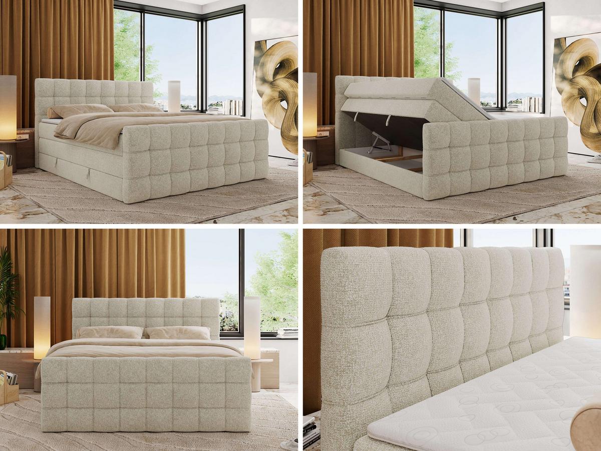 BOXSPRINGBETT ALTIVO KING DUO 180/200 - Creme Strukture - H3 - Creme, Textil (180/200cm) - MKS